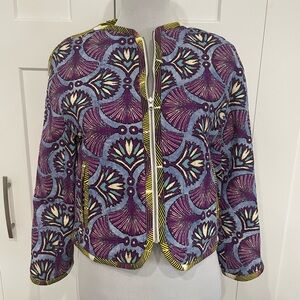 Zara Trafaluc Reversible Jacket Patchwork Boho Quilted Purple Blue Neon Small